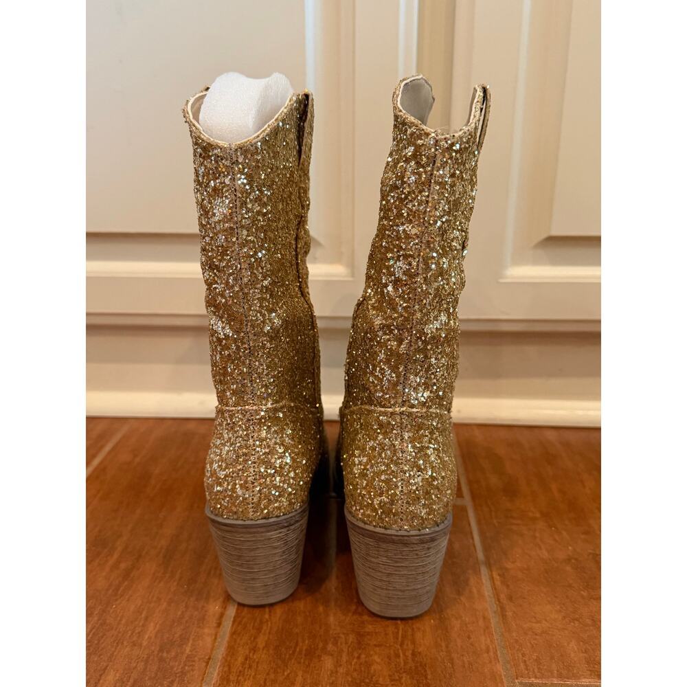 Pierre Dumas Gold Glitter Ankle Boots Mid-Block Heel Western Inspired Sz 6 - Picture 8 of 10